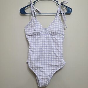 Kona Sol Ladies Size Small Lavender Checkered Gingham One Piece Swimsuit
